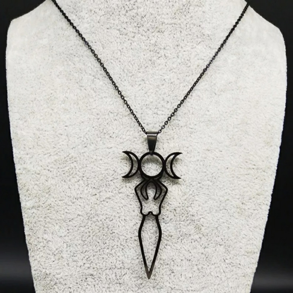 Triple Moon Goddess Pendant Necklace